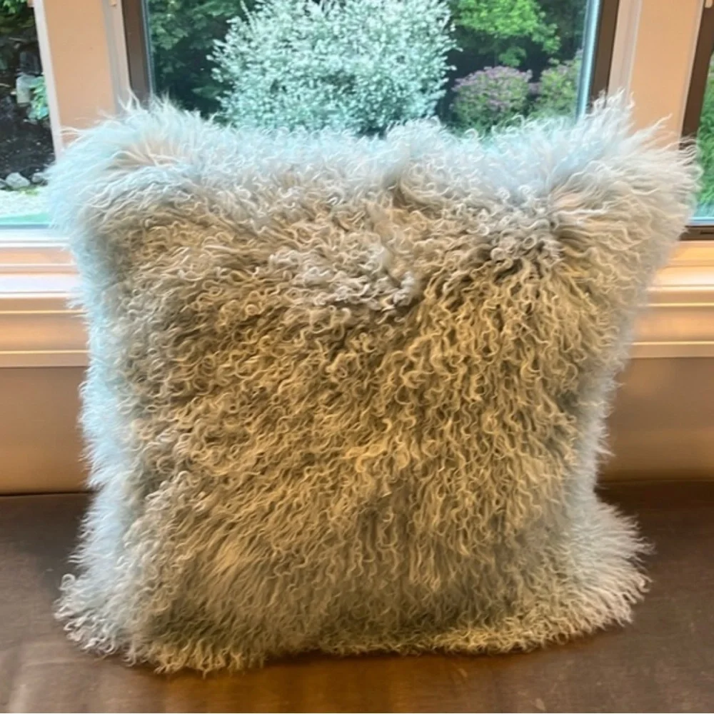 Zgallerie Mongolian Fur Pillows French Blue 22x22 Decorative Home Decor